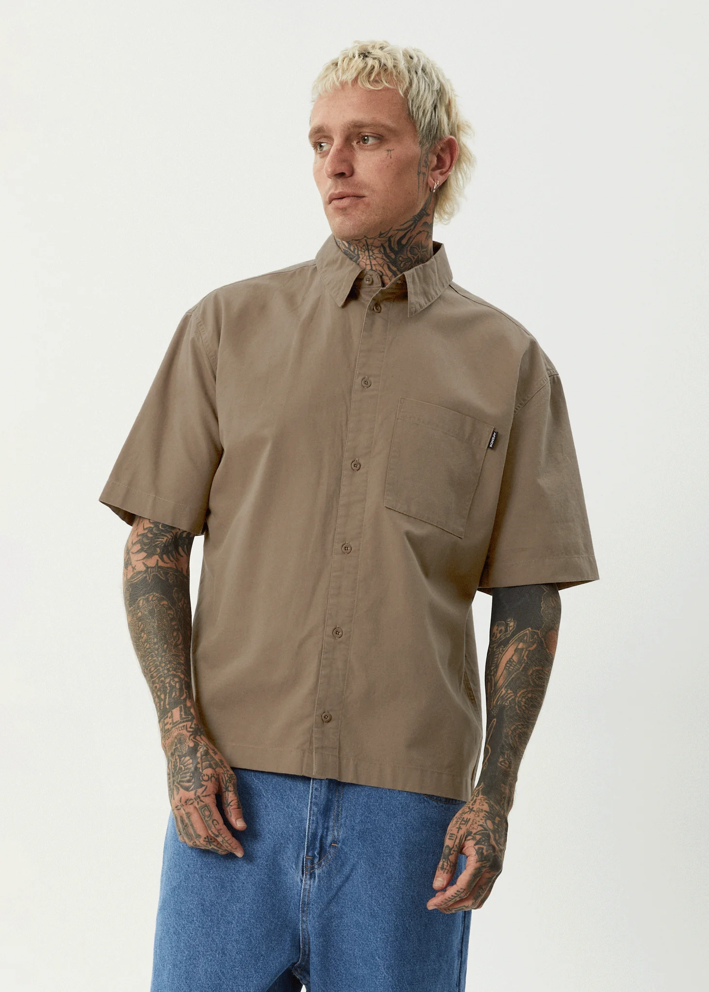 AFENDS Mens Everyday - Short Sleeve Shirt - Fossil - Image 2