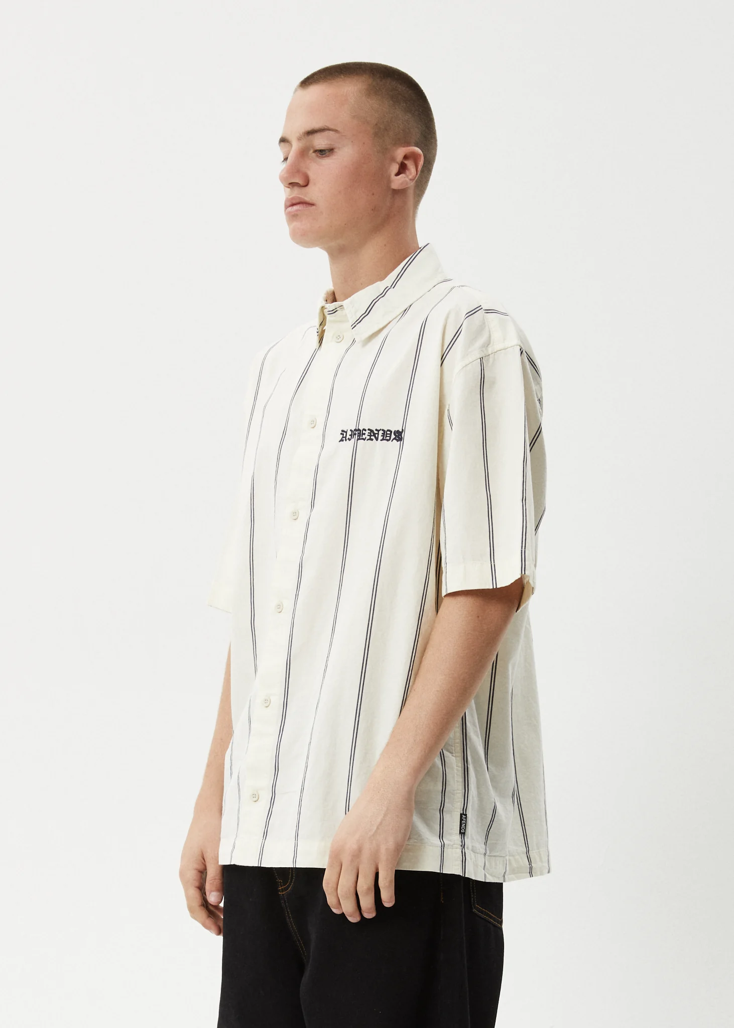 AFENDS Mens Fineline - Short Sleeve Shirt - Limestone - Image 4