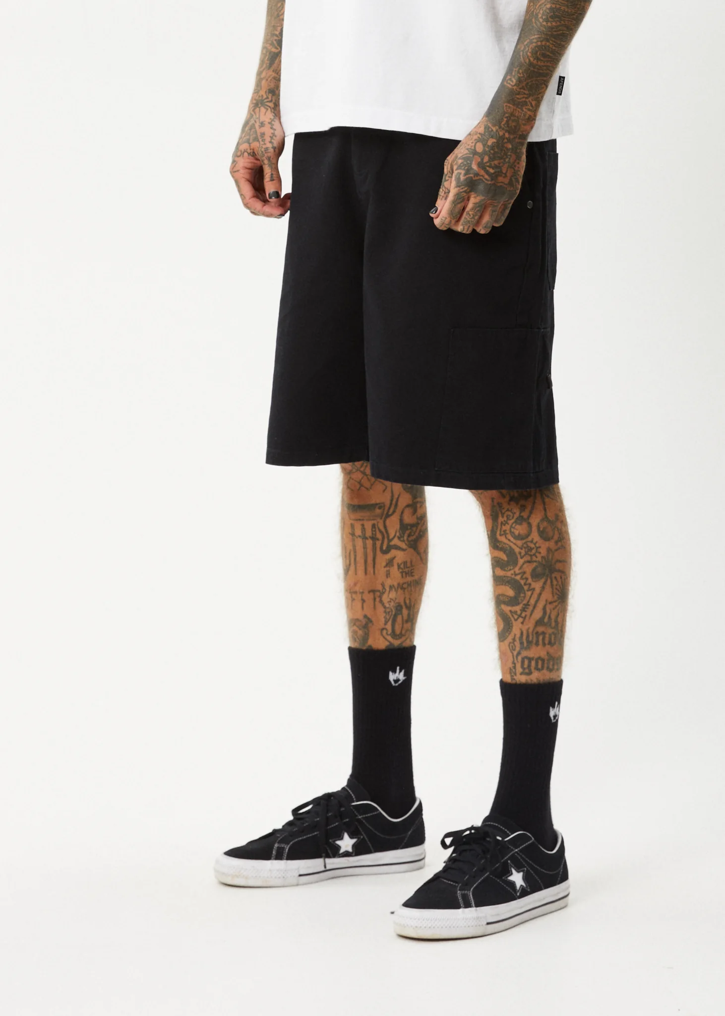 AFENDS Mens Harper - Canvas Workwear Short 22" - Black - Image 3