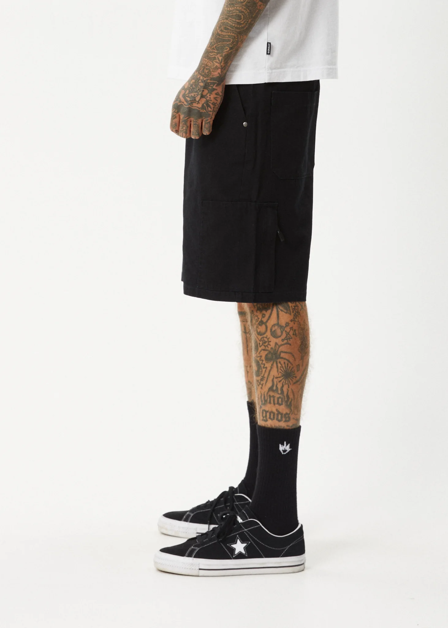 AFENDS Mens Harper - Canvas Workwear Short 22" - Black - Image 4