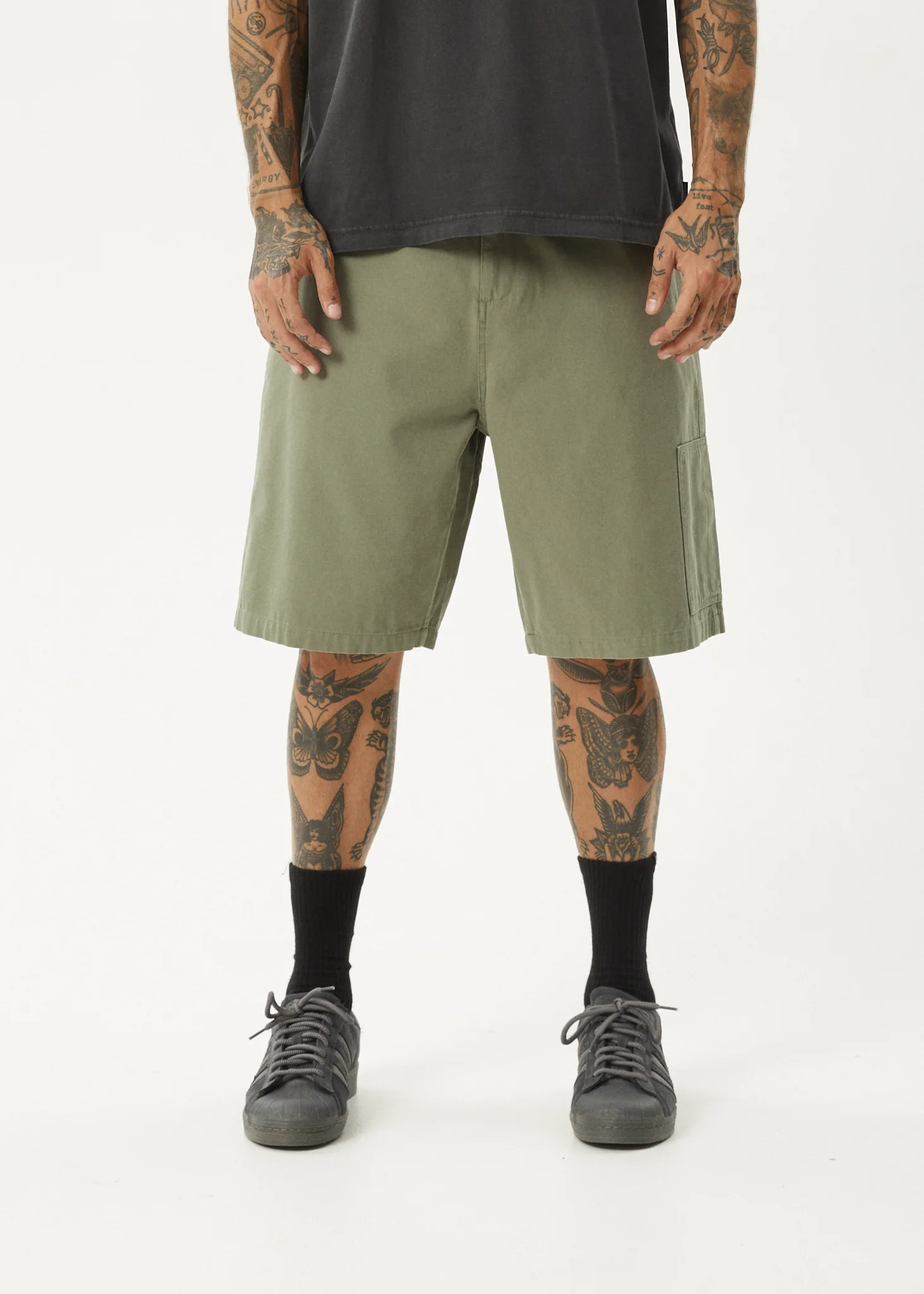 AFENDS Mens Harper - Canvas Workwear Short 22" - Olive - Image 2
