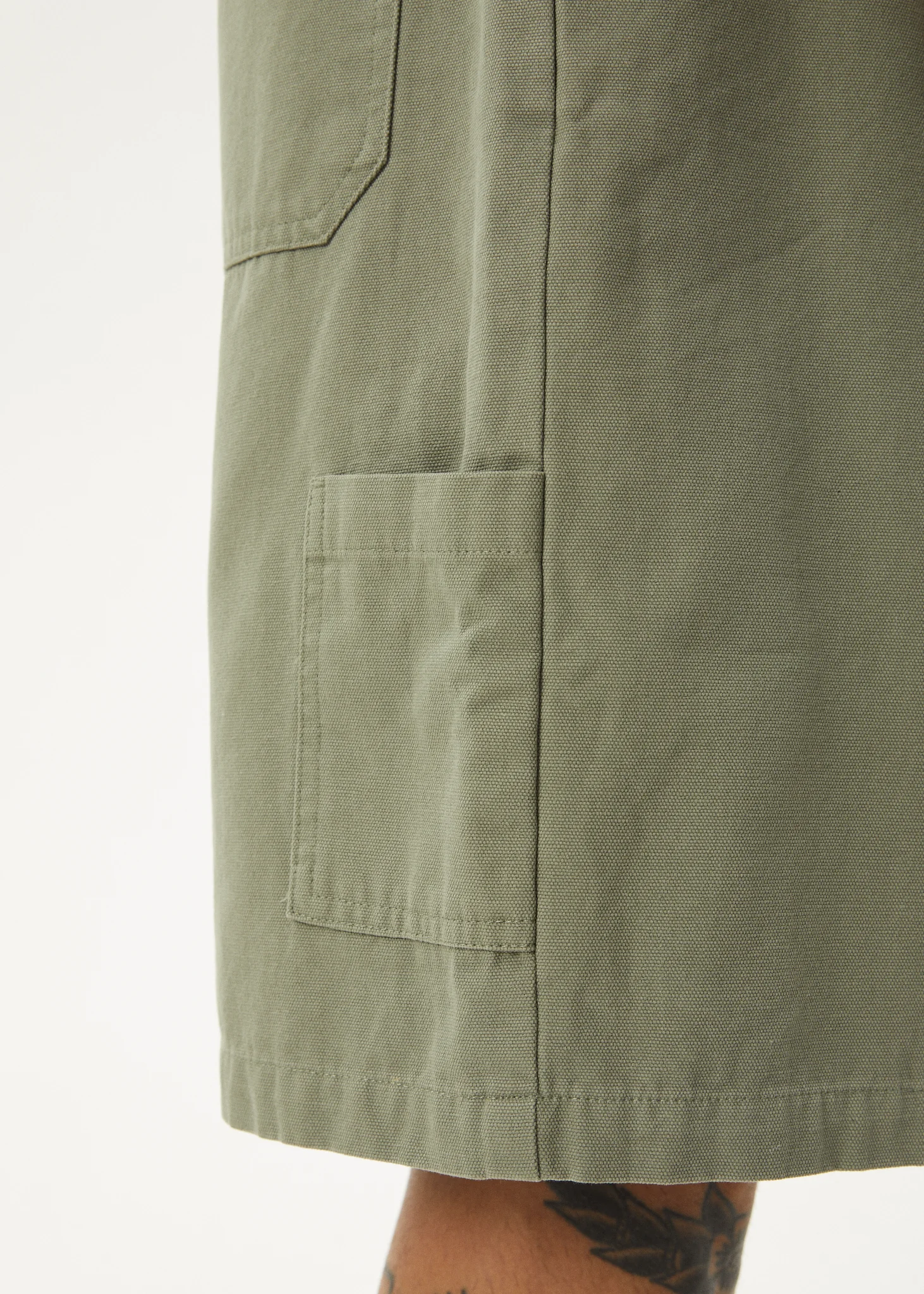 AFENDS Mens Harper - Canvas Workwear Short 22" - Olive - Image 5