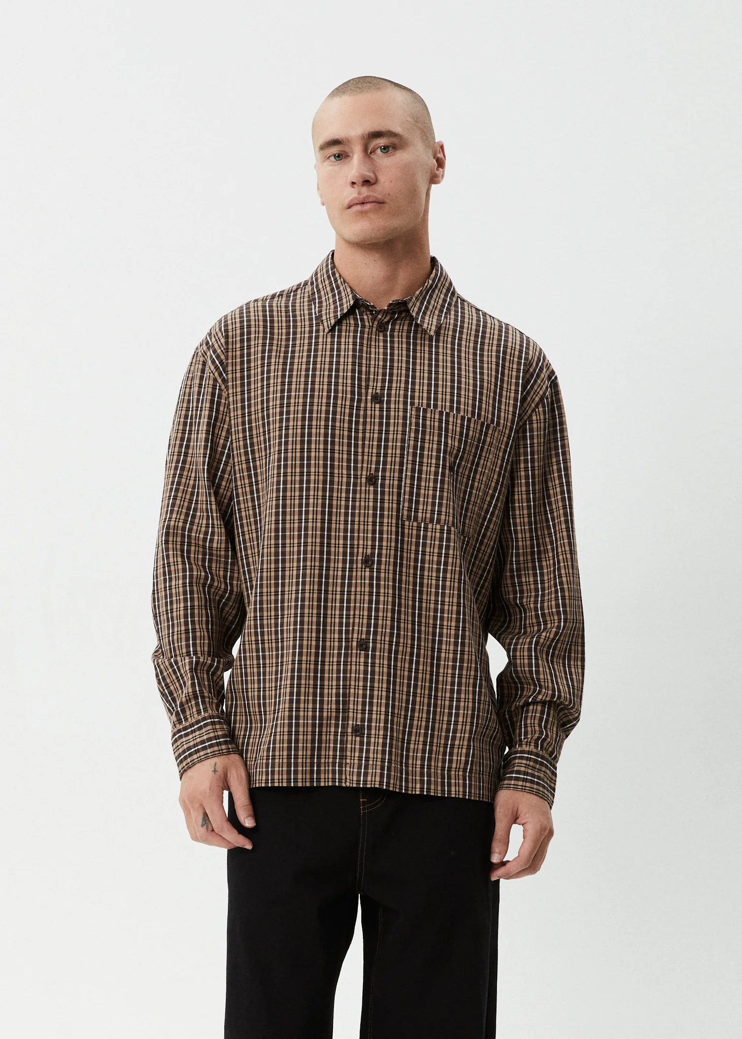 AFENDS Mens Hometown - Long Sleeve Shirt - Coffee - Image 3