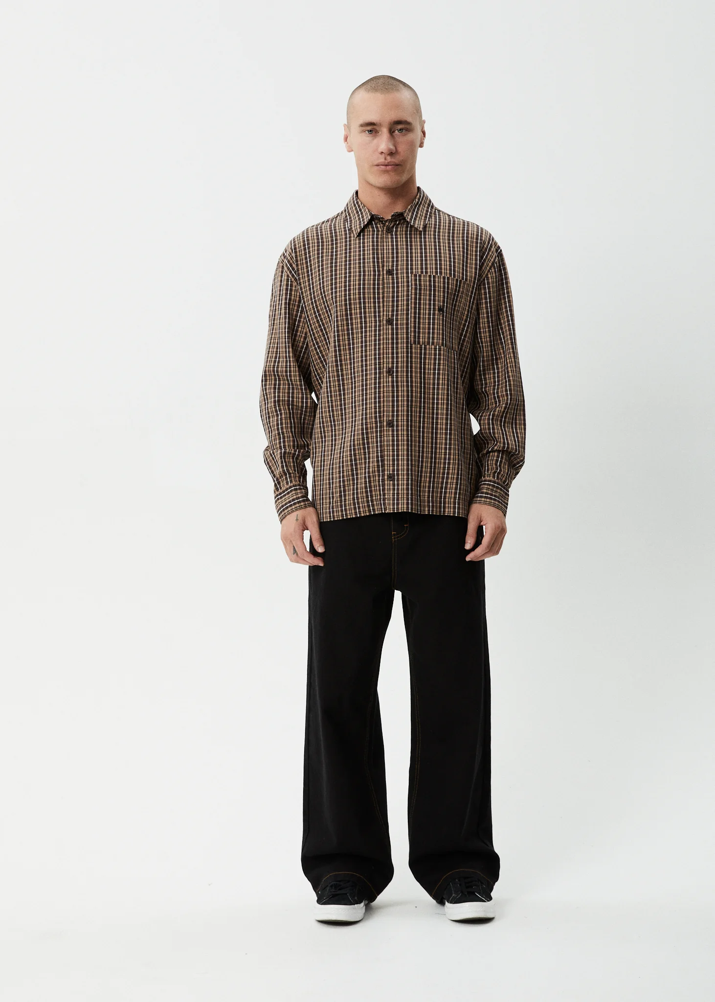 AFENDS Mens Hometown - Long Sleeve Shirt - Coffee - Image 7