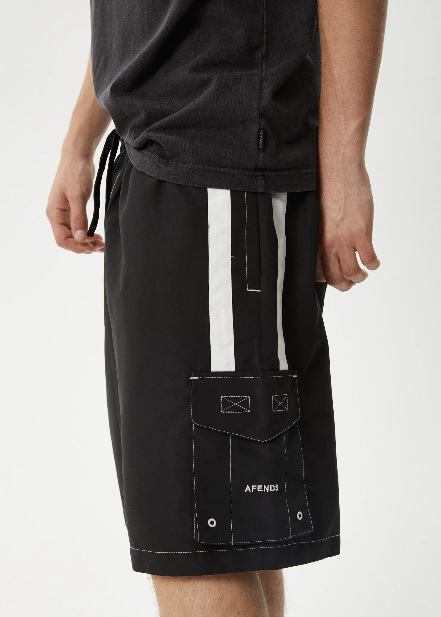 AFENDS Mens House Related - Cargo Swim Short 21" - Black - Image 7