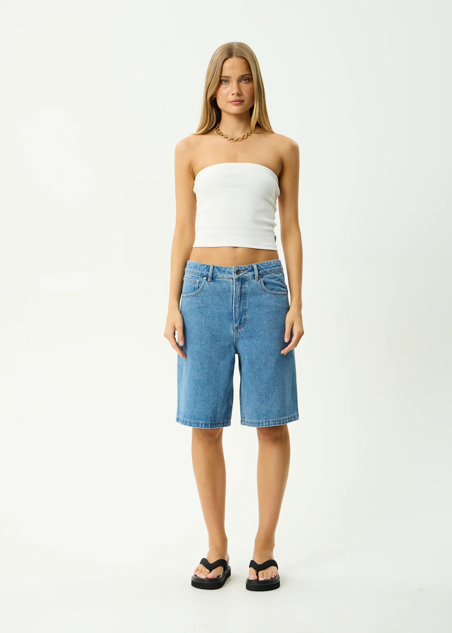 AFENDS Mens Lil C - Denim Baggy Short 22" - Worn Blue - Image 2