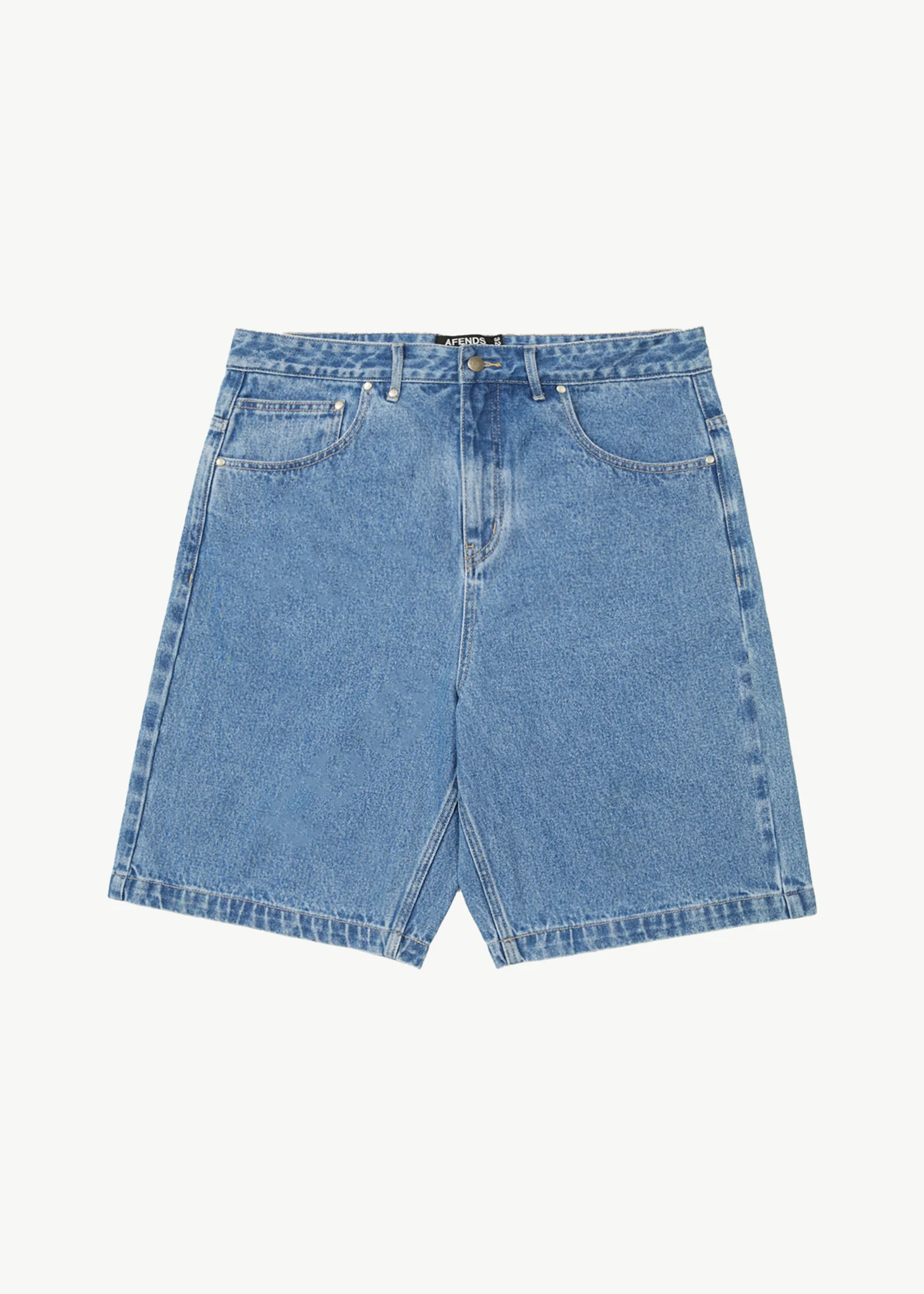 AFENDS Mens Lil C - Denim Baggy Short 22" - Worn Blue - Image 3