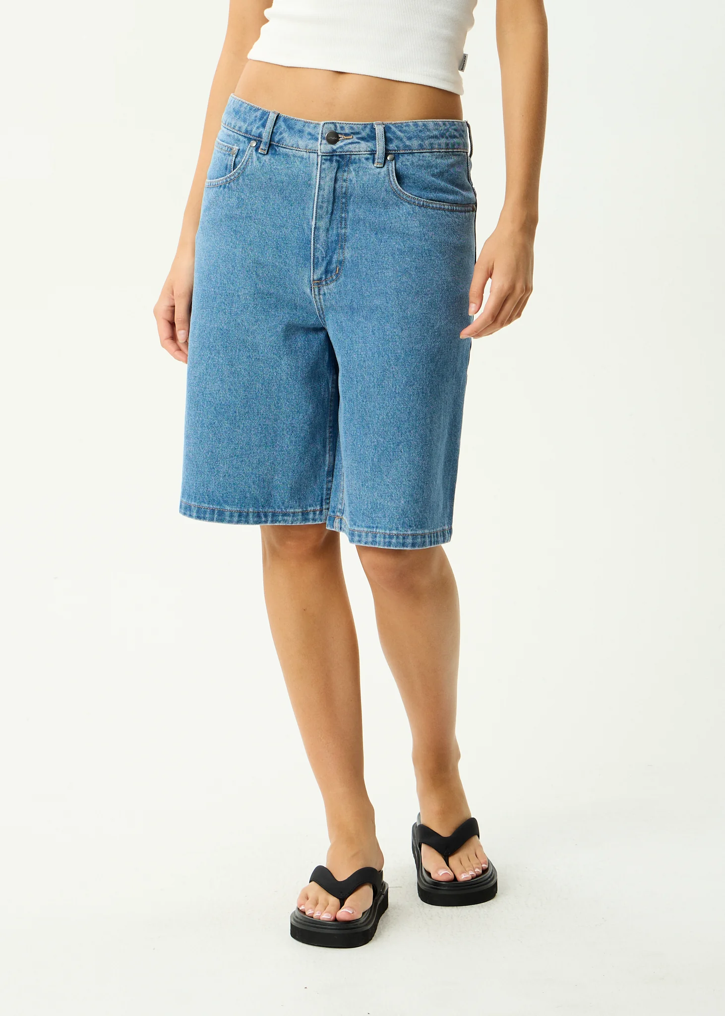 AFENDS Mens Lil C - Denim Baggy Short 22" - Worn Blue - Image 4