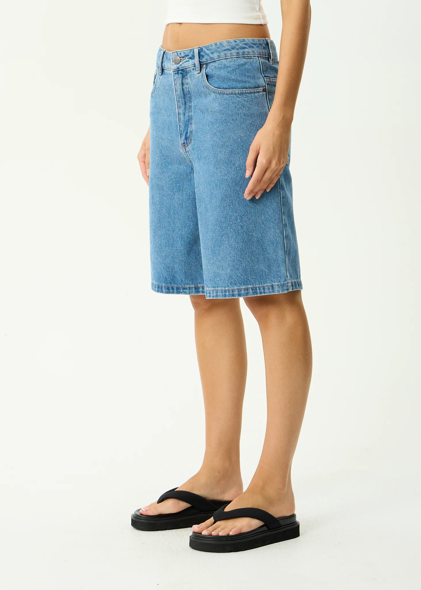 AFENDS Mens Lil C - Denim Baggy Short 22" - Worn Blue - Image 6