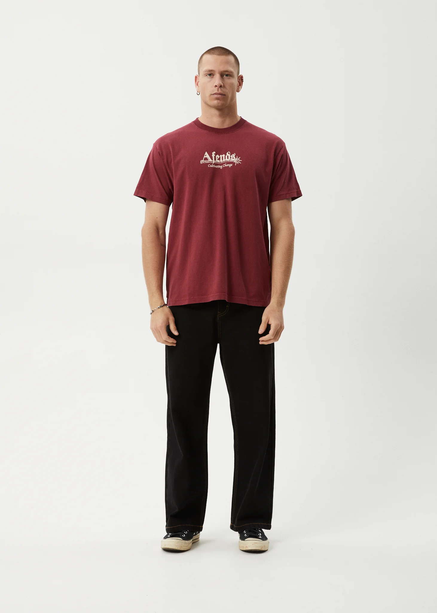 AFENDS Mens Mace Life - Boxy Tee - Washed Burgundy - Image 7