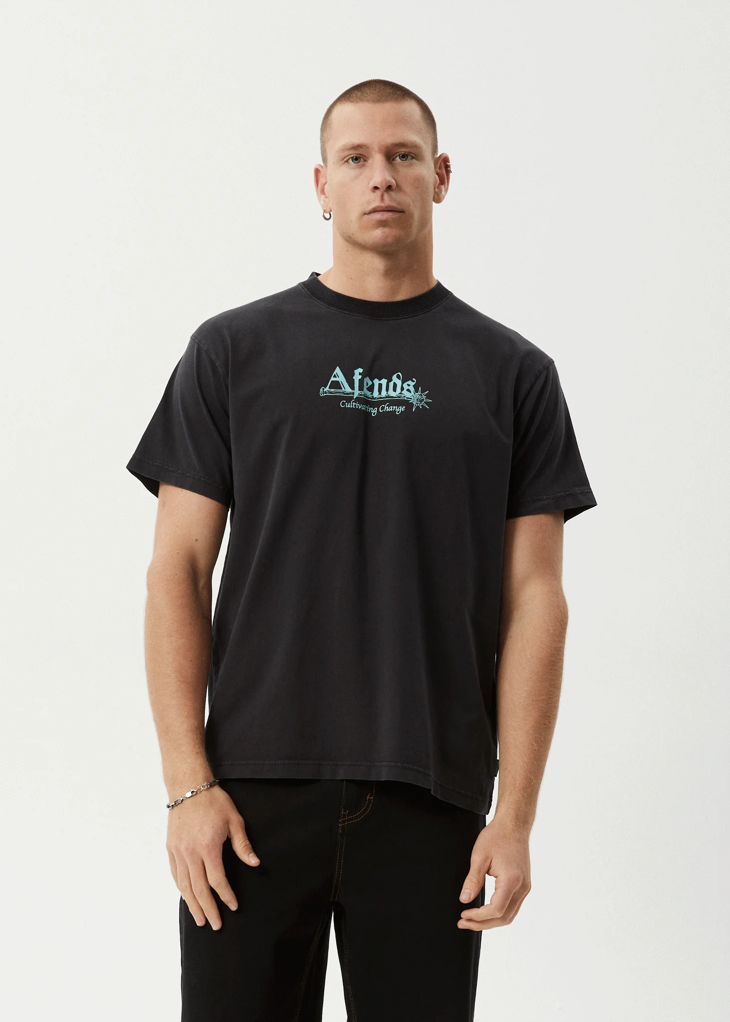 AFENDS Mens Mace Life - Boxy Tee - Stone Black - Image 2