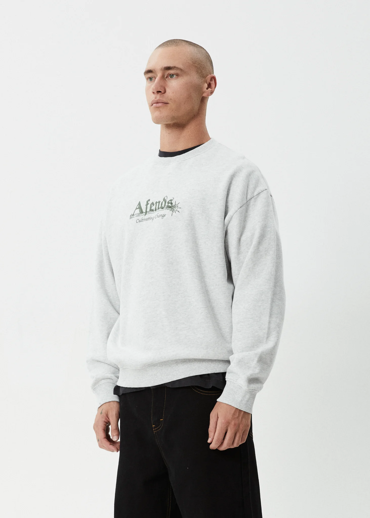 AFENDS Mens Mace - Crew Neck Jumper - Grey Marle - Image 4