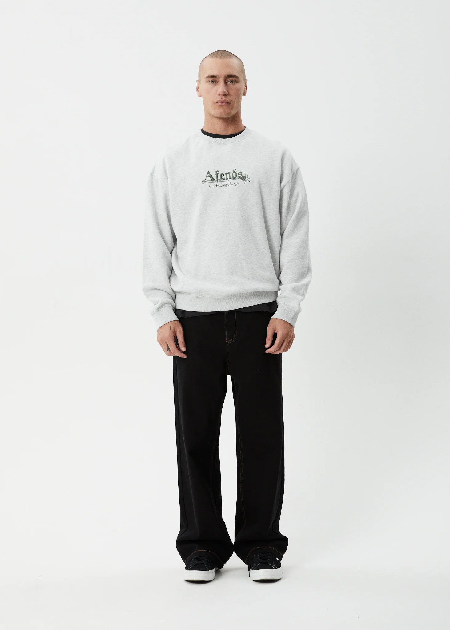 AFENDS Mens Mace - Crew Neck Jumper - Grey Marle - Image 9