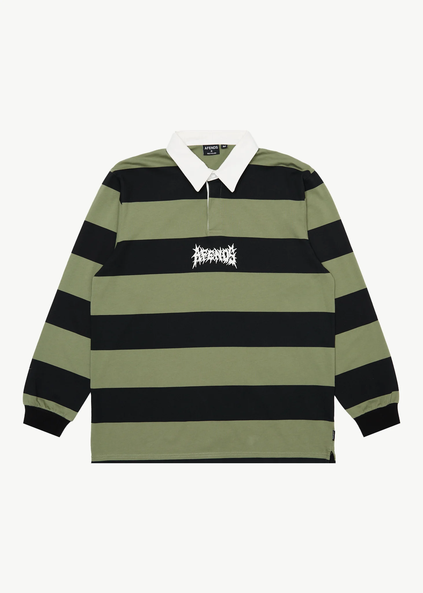 AFENDS Mens Mental - Rugby Long Sleeve Tee - Oil Green