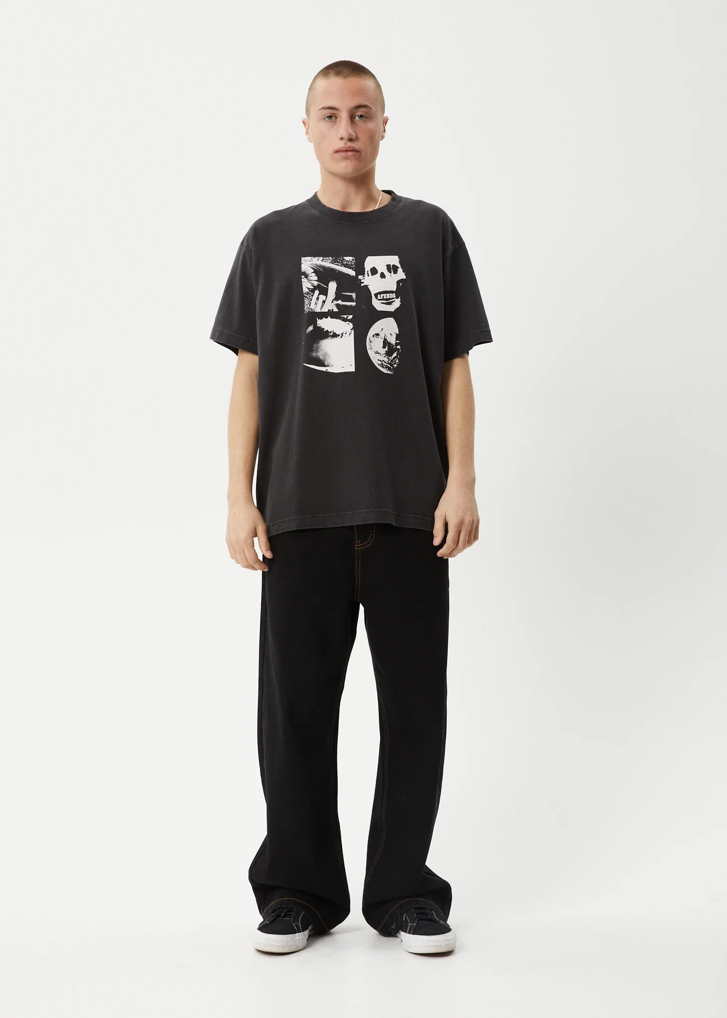 AFENDS Mens New And Clear - Heavyweight Boxy Tee - Stone Black - Image 10