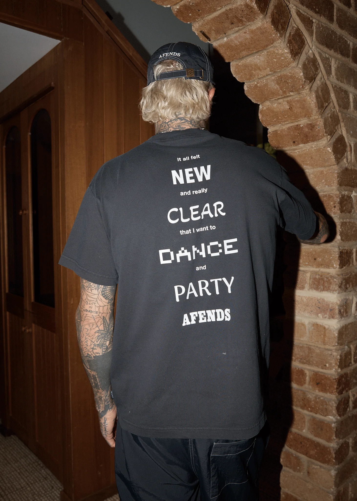 AFENDS Mens New And Clear - Heavyweight Boxy Tee - Stone Black - Image 2