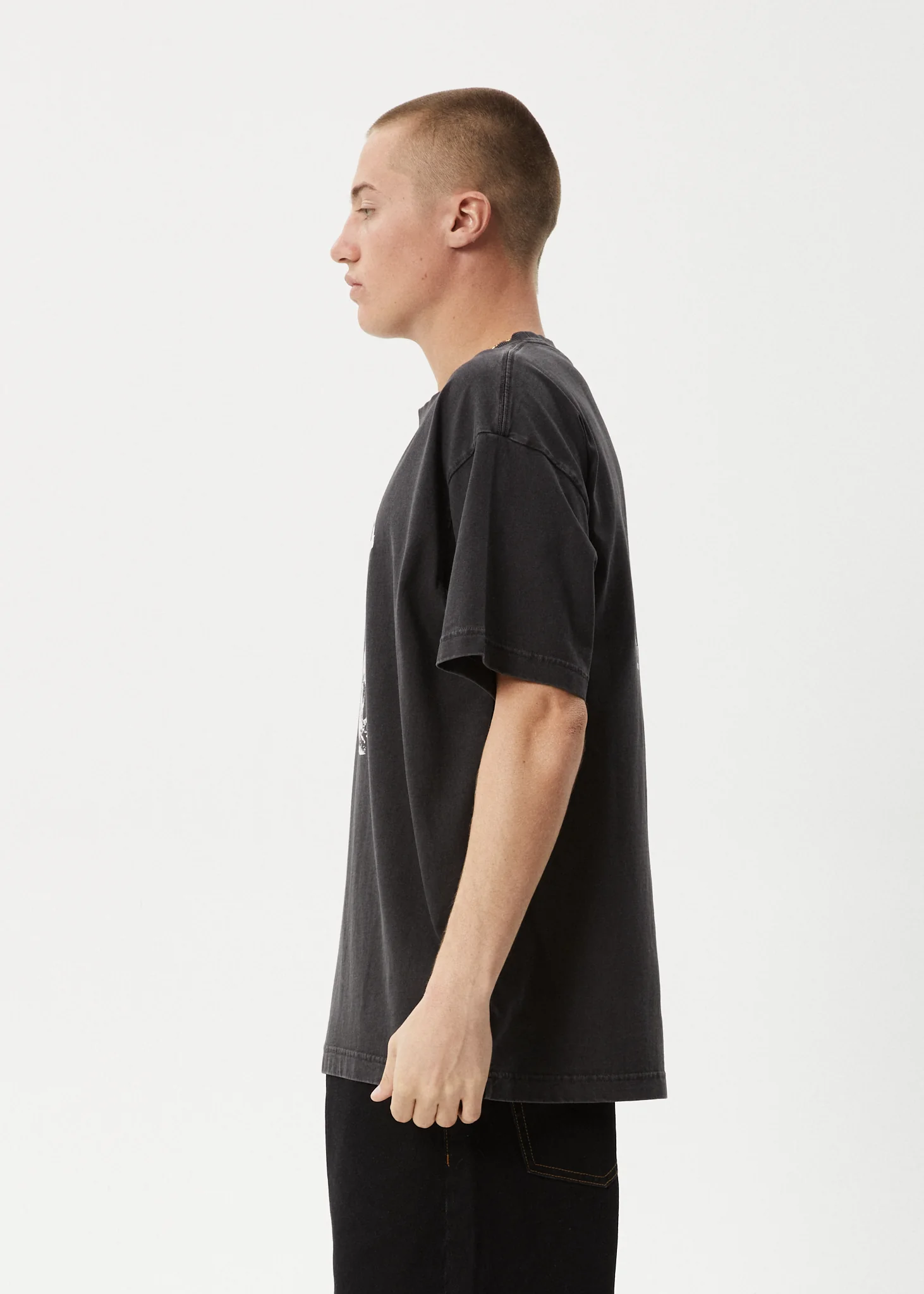 AFENDS Mens New And Clear - Heavyweight Boxy Tee - Stone Black - Image 5