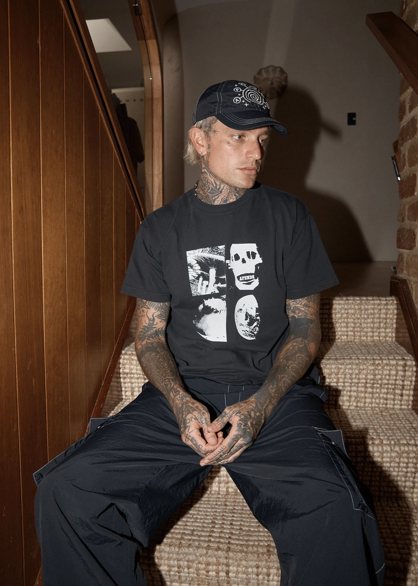 AFENDS Mens New And Clear - Heavyweight Boxy Tee - Stone Black - Image 7