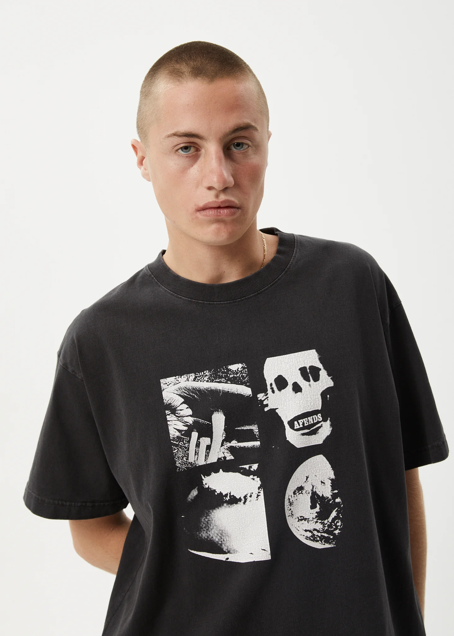 AFENDS Mens New And Clear - Heavyweight Boxy Tee - Stone Black - Image 8