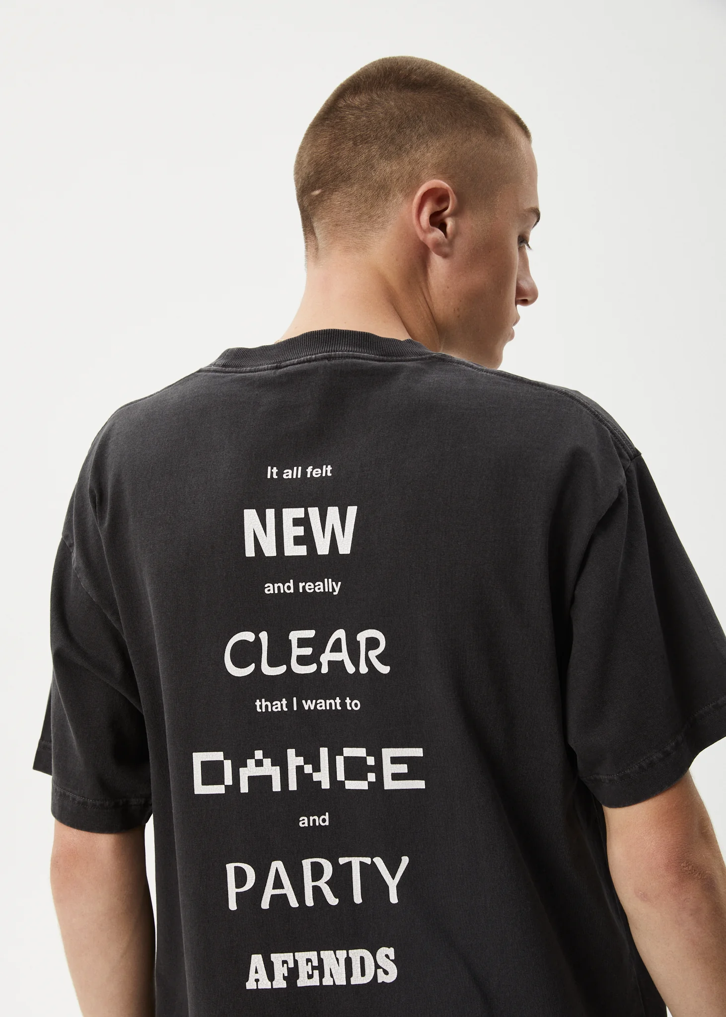 AFENDS Mens New And Clear - Heavyweight Boxy Tee - Stone Black - Image 9
