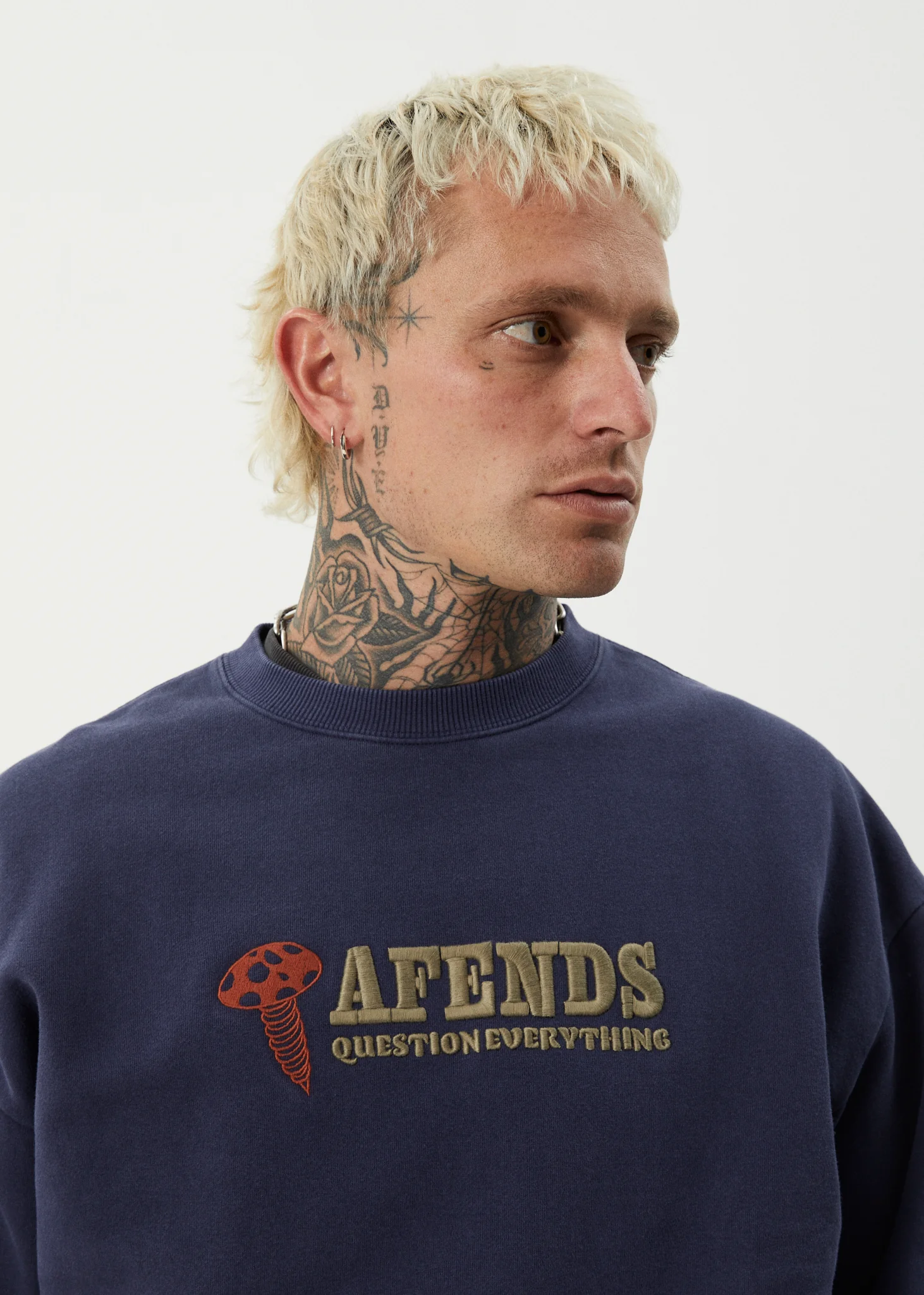 AFENDS Mens Nuts N Bolts - Crew Neck Jumper - Washed Deep Sea - Image 6