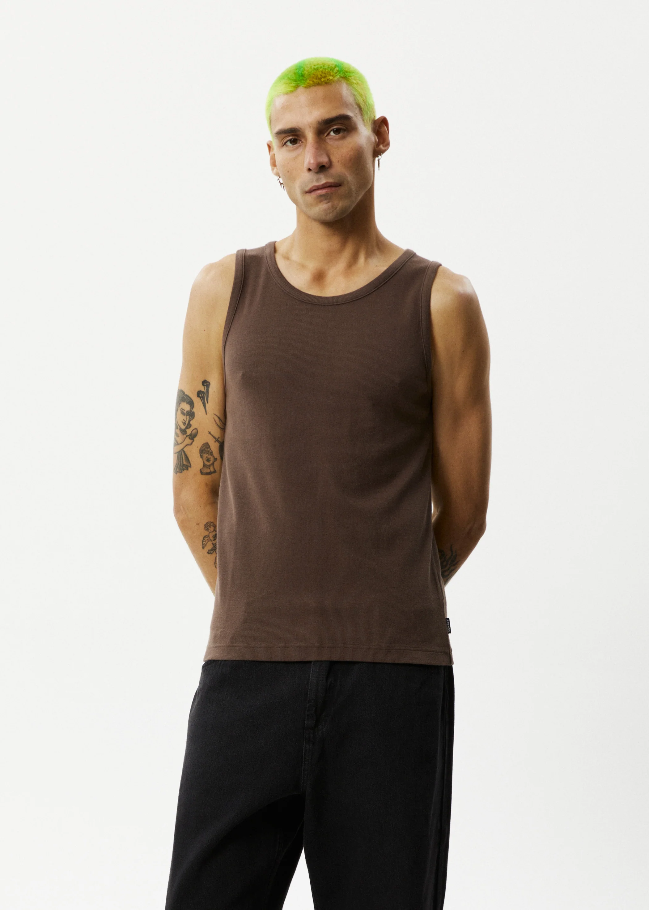 AFENDS Mens Paramount - Rib Singlet - Coffee - Image 2