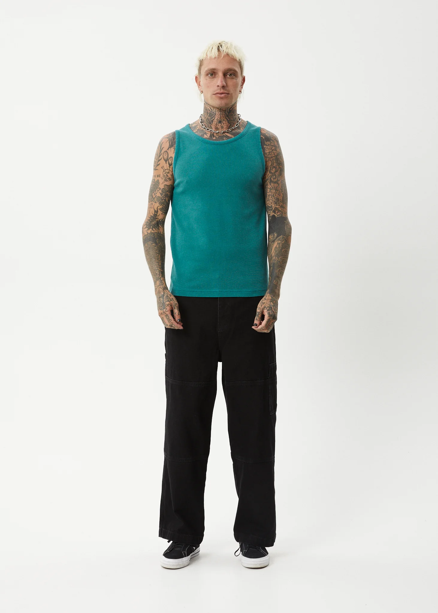 AFENDS Mens Paramount - Rib Singlet - Washed Pine - Image 6