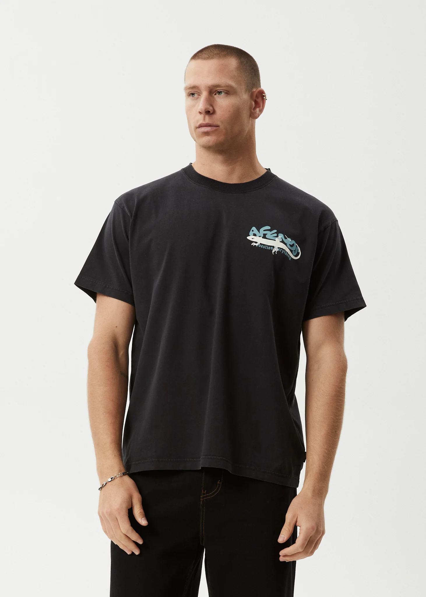 AFENDS Mens Reptilian - Heavyweight Boxy Tee - Stone Black - Image 2