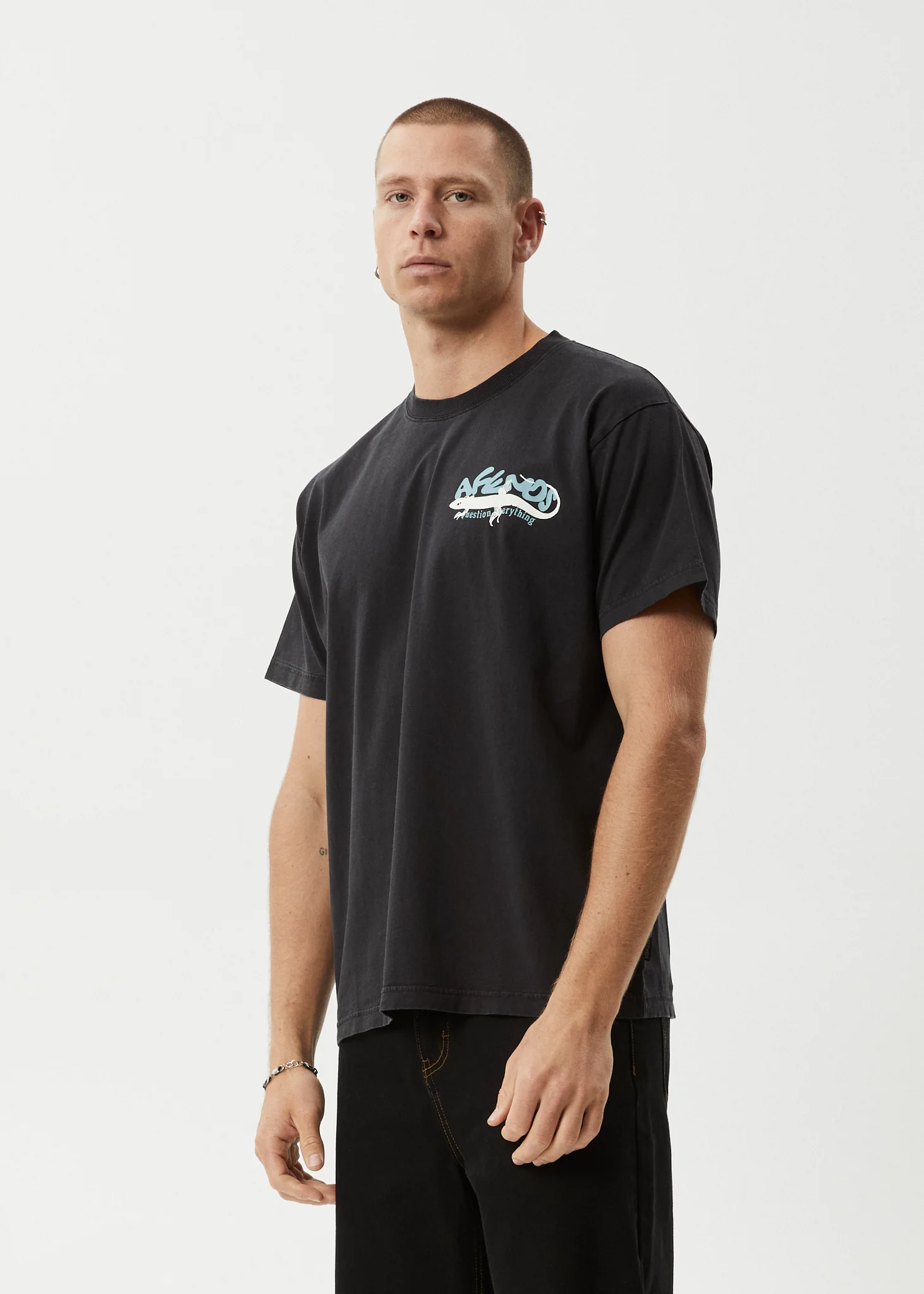 AFENDS Mens Reptilian - Heavyweight Boxy Tee - Stone Black - Image 3