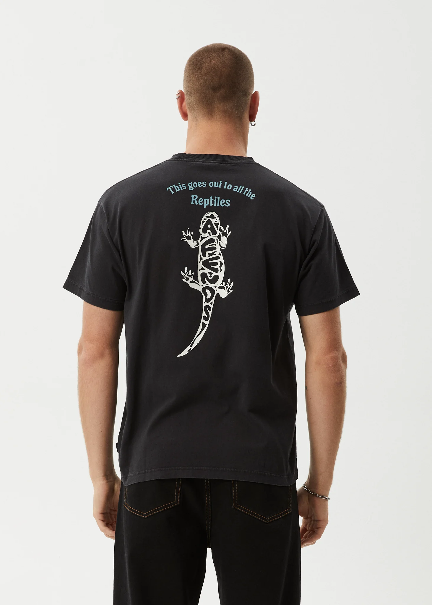 AFENDS Mens Reptilian - Heavyweight Boxy Tee - Stone Black - Image 5