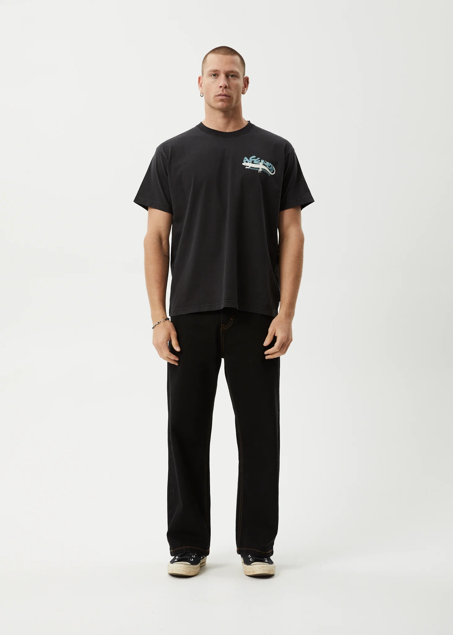 AFENDS Mens Reptilian - Heavyweight Boxy Tee - Stone Black - Image 8