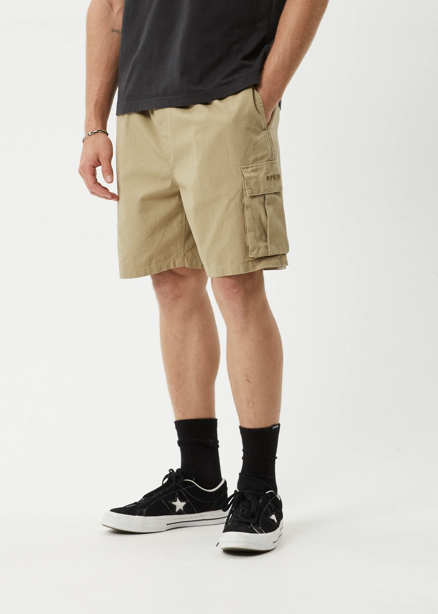 AFENDS Mens Ripped Out 98 - Oversized Cargo Short 22" - Boa - Image 3