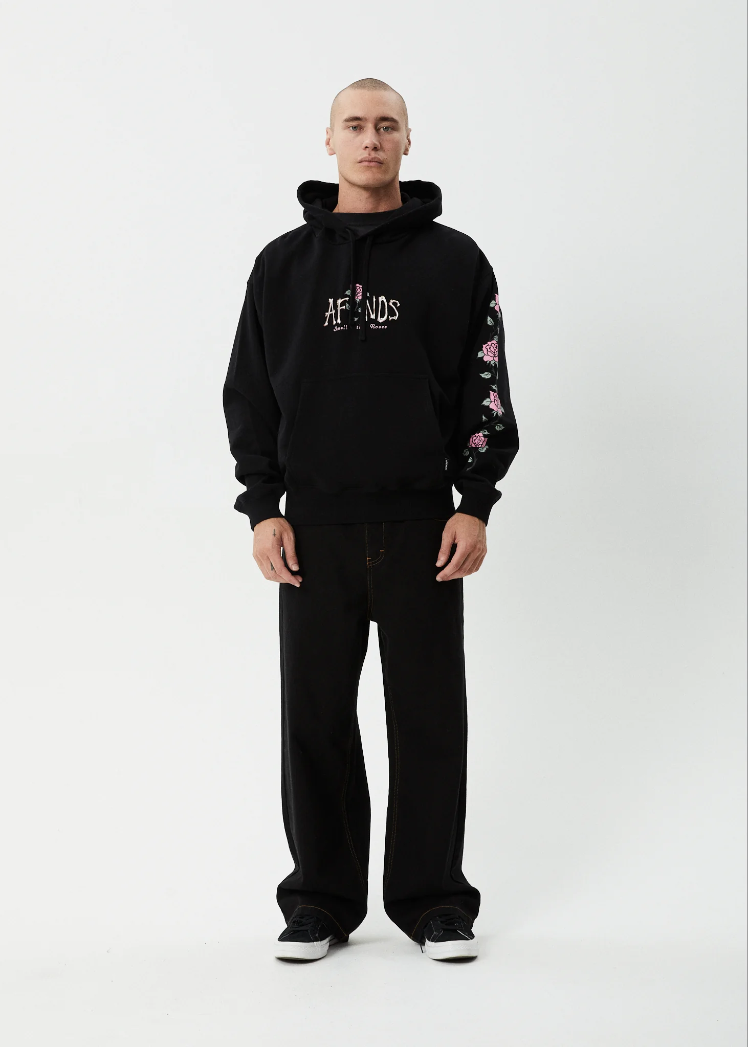 AFENDS Mens Smell The Roses - Boxy Hoodie - Black - Image 10