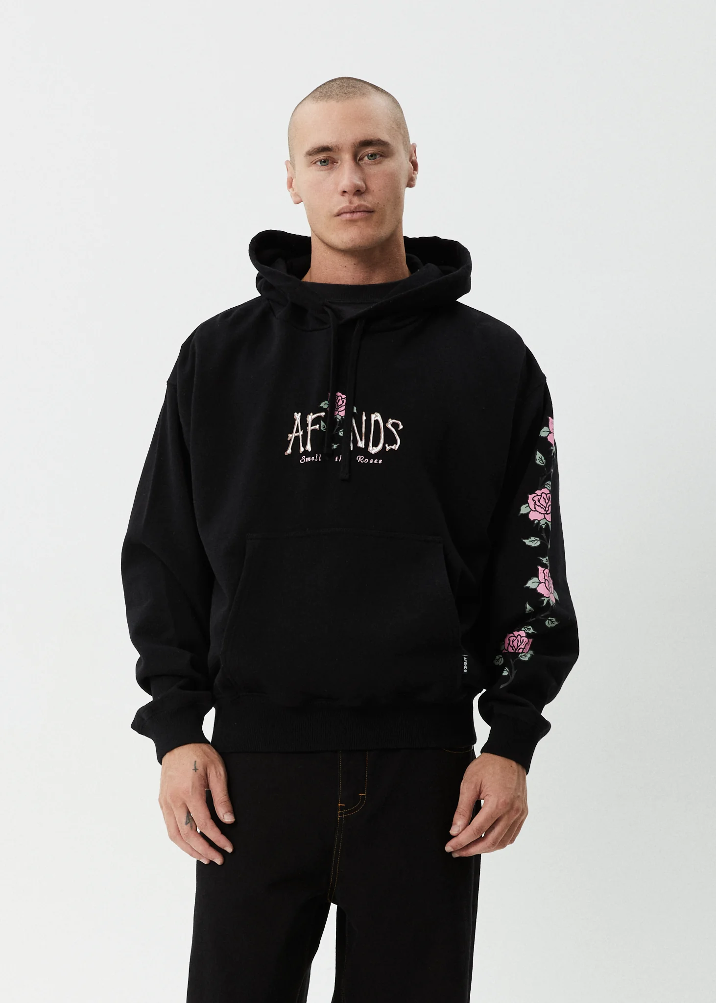 AFENDS Mens Smell The Roses - Boxy Hoodie - Black - Image 3