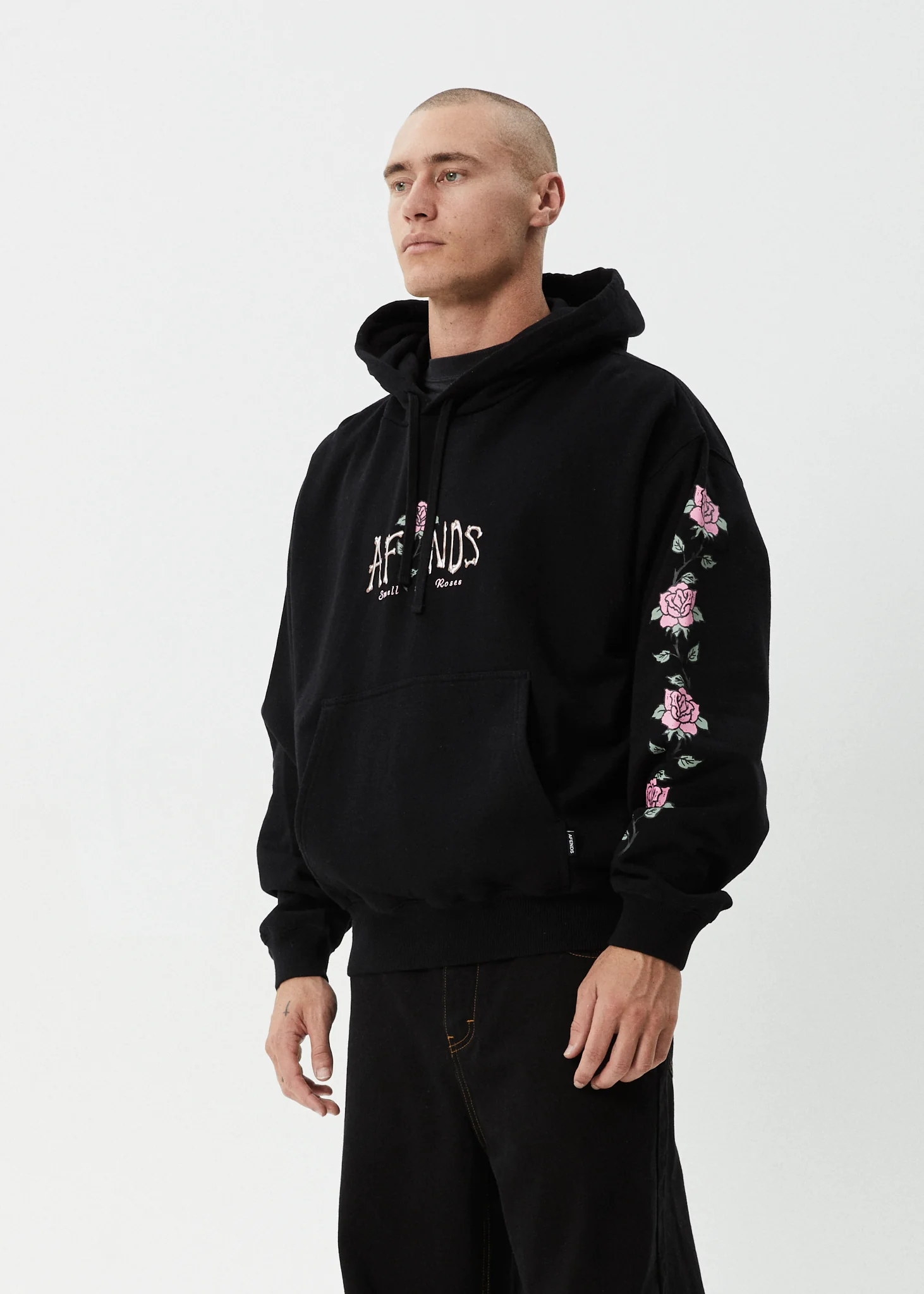 AFENDS Mens Smell The Roses - Boxy Hoodie - Black - Image 4