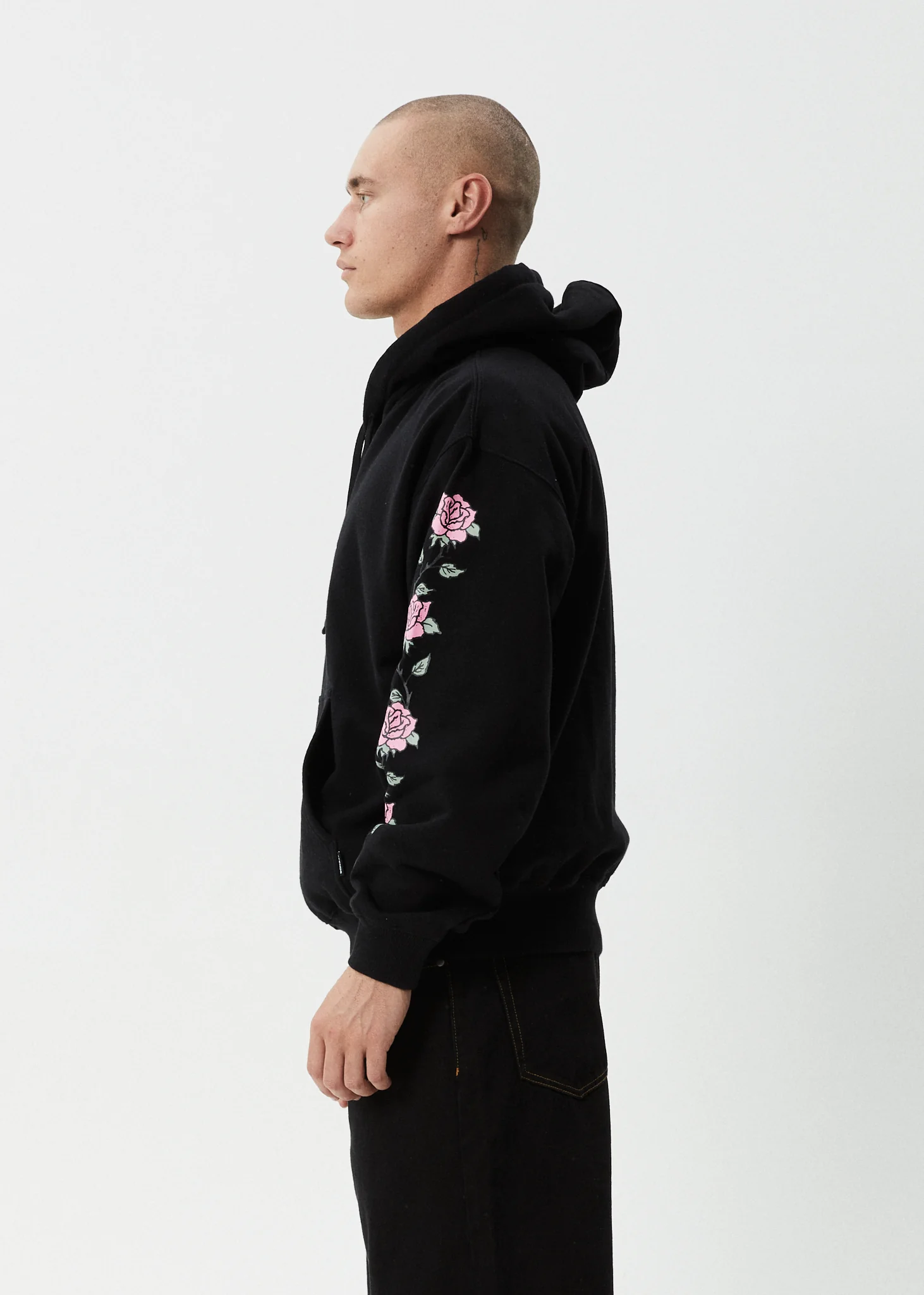 AFENDS Mens Smell The Roses - Boxy Hoodie - Black - Image 5