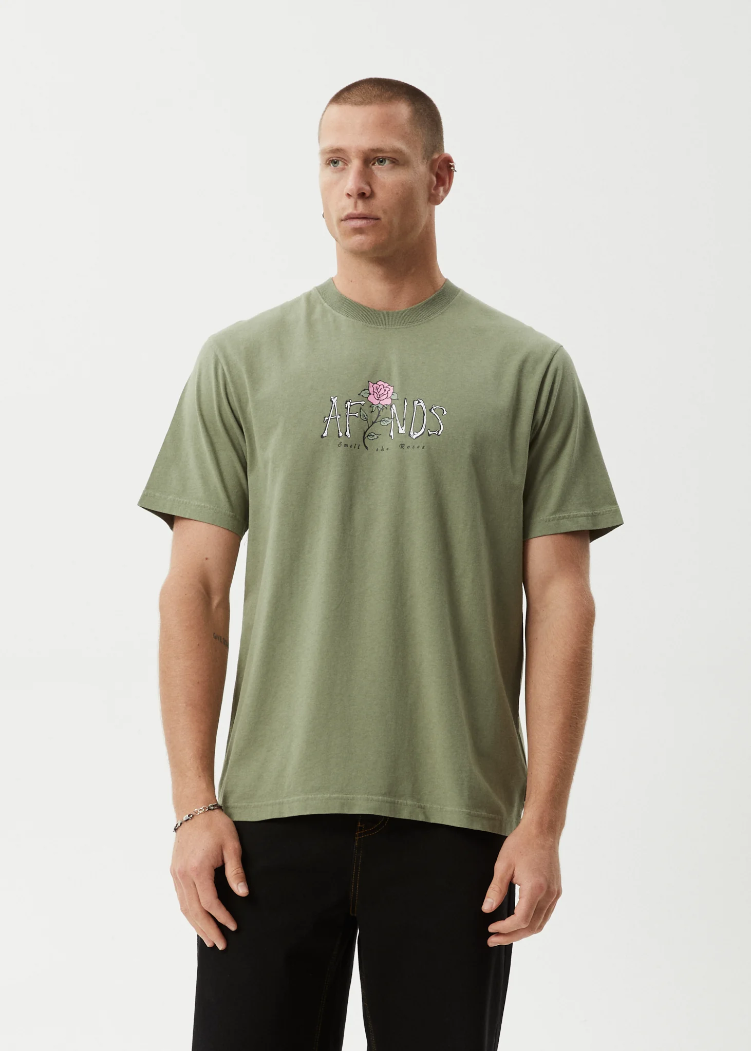 AFENDS Mens Smell The Roses - Retro Tee - Oil Green - Image 2