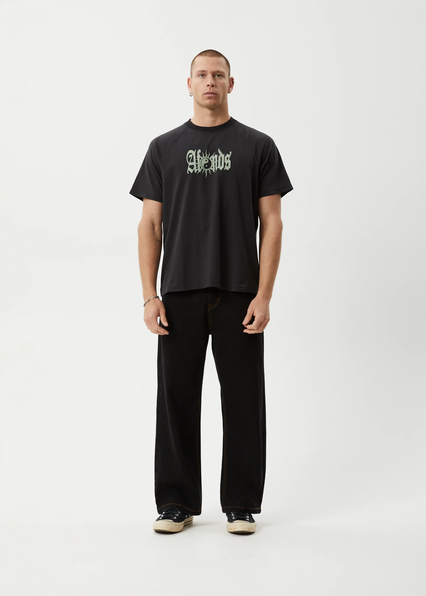 AFENDS Mens Sun Bite - Raglan Boxy Tee - Stone Black - Image 7