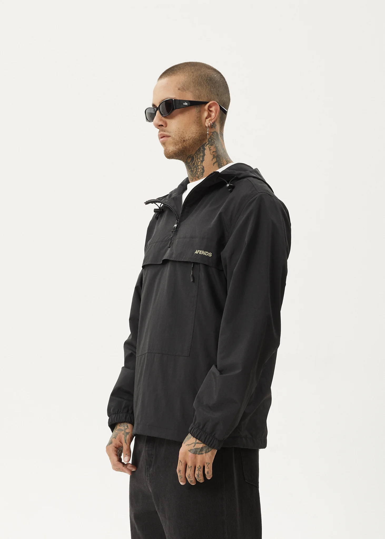 AFENDS Mens System - Water Resistant Spray Anorak Jacket - Black - Image 3