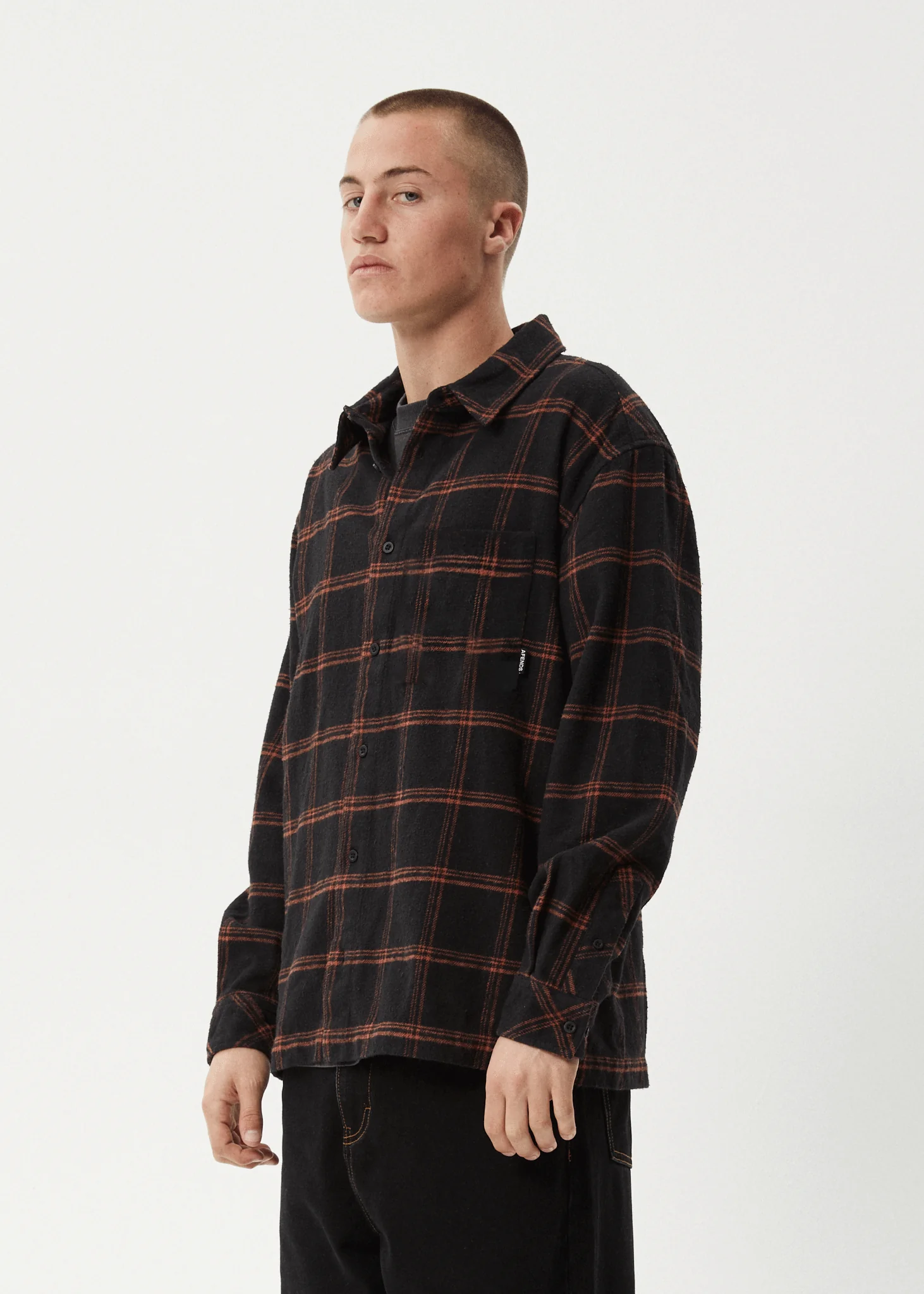 AFENDS Mens Terror - Flannel Shirt - Black Check - Image 3