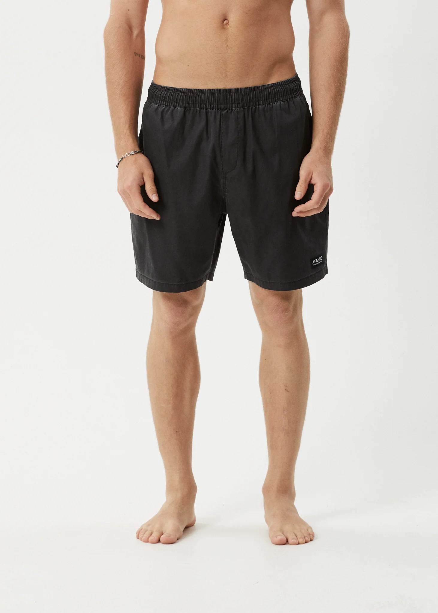 AFENDS Mens The Dopamine - Swim Short 18" - Black Acid Wash - Image 2