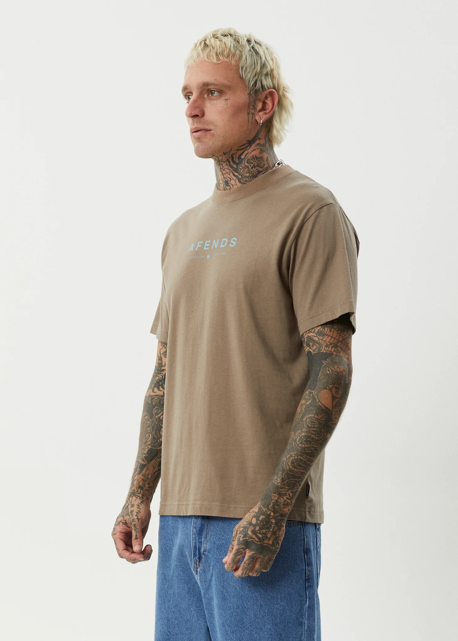 AFENDS Mens Thrown Out - Retro Tee - Fossil - Image 3