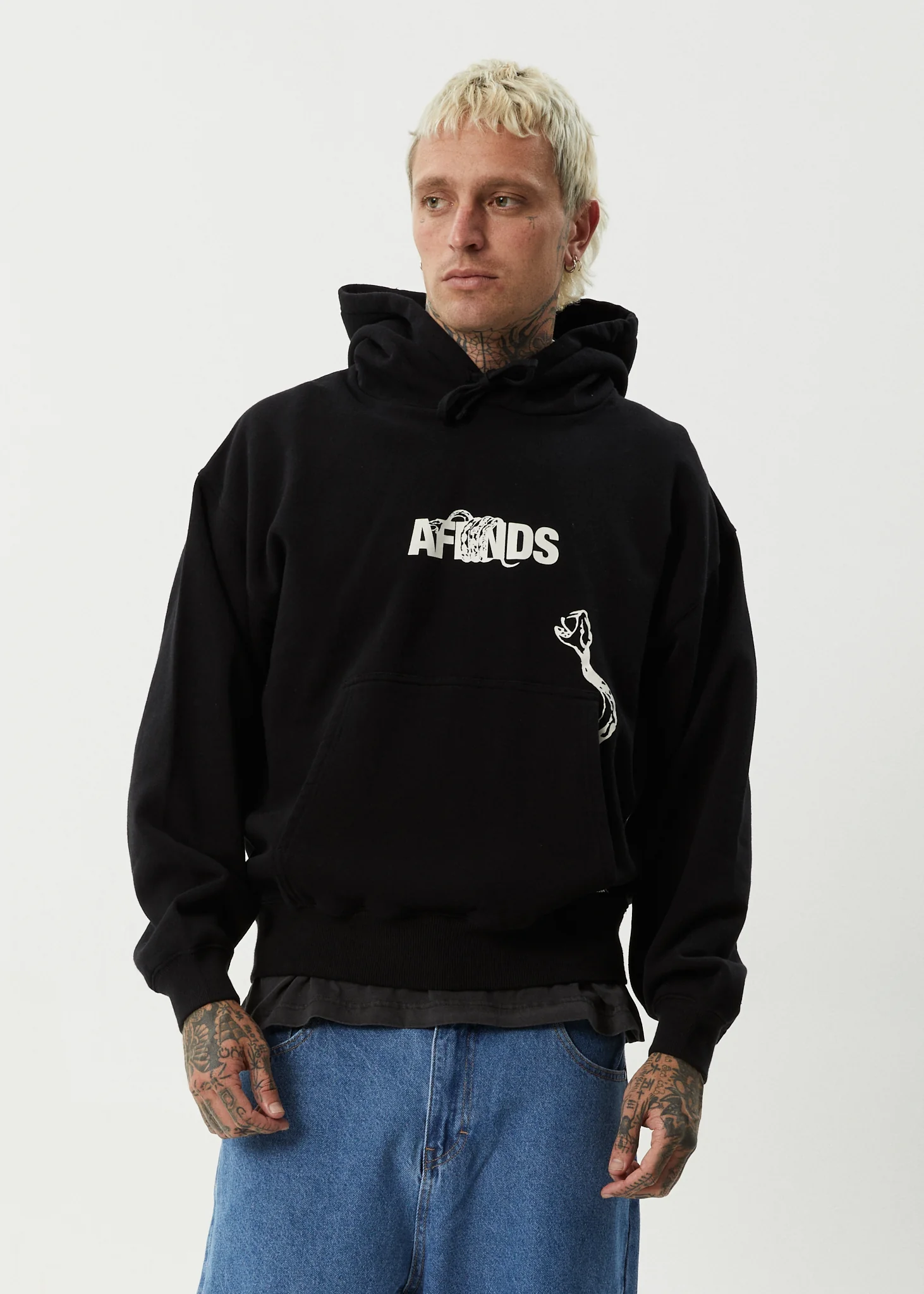 AFENDS Mens Tread - Boxy Hoodie - Black - Image 2
