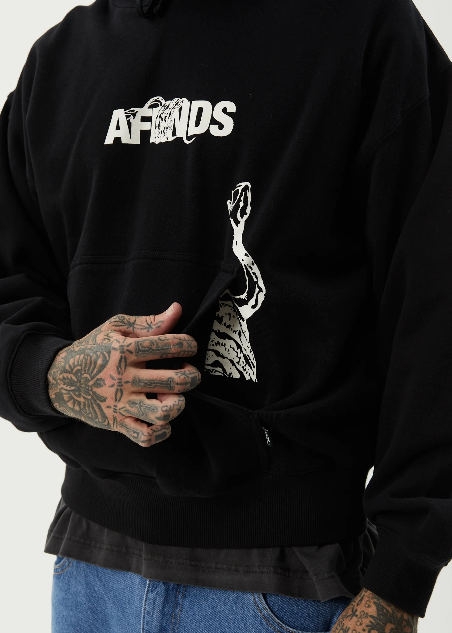 AFENDS Mens Tread - Boxy Hoodie - Black - Image 7