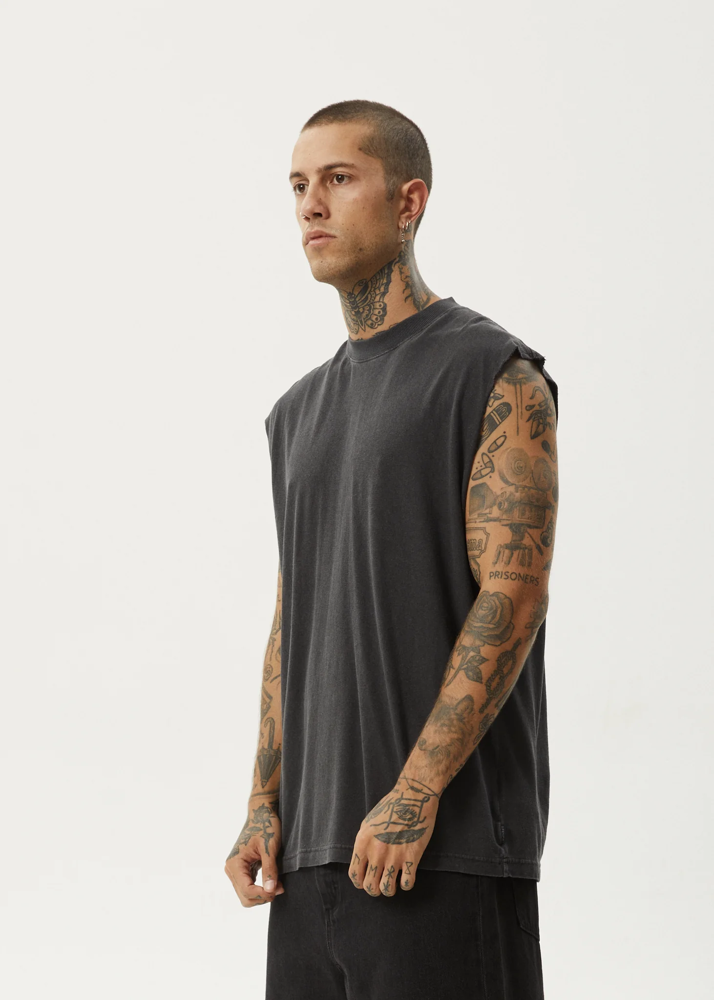 AFENDS Mens Vacation - Sleeveless Tee - Stone Black - Image 3