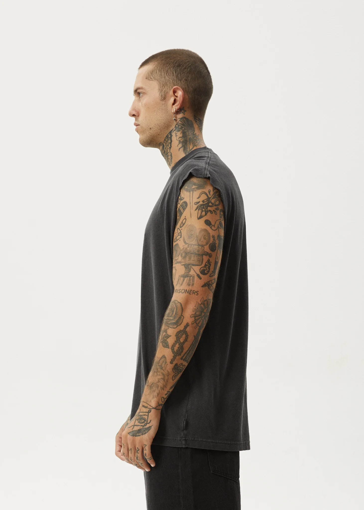 AFENDS Mens Vacation - Sleeveless Tee - Stone Black - Image 4