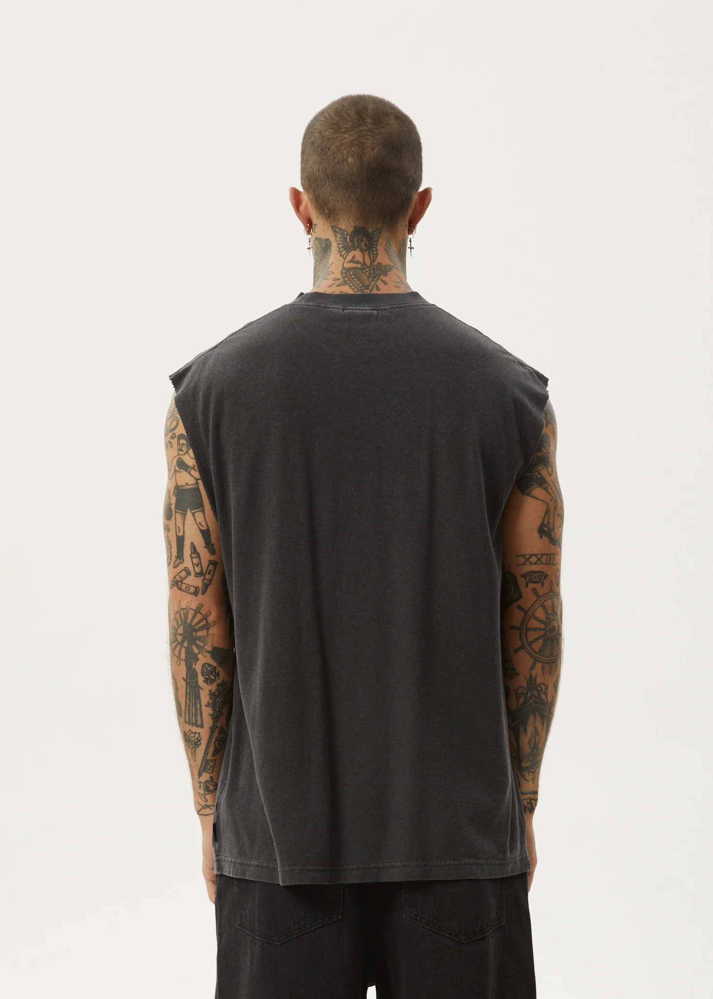 AFENDS Mens Vacation - Sleeveless Tee - Stone Black - Image 5