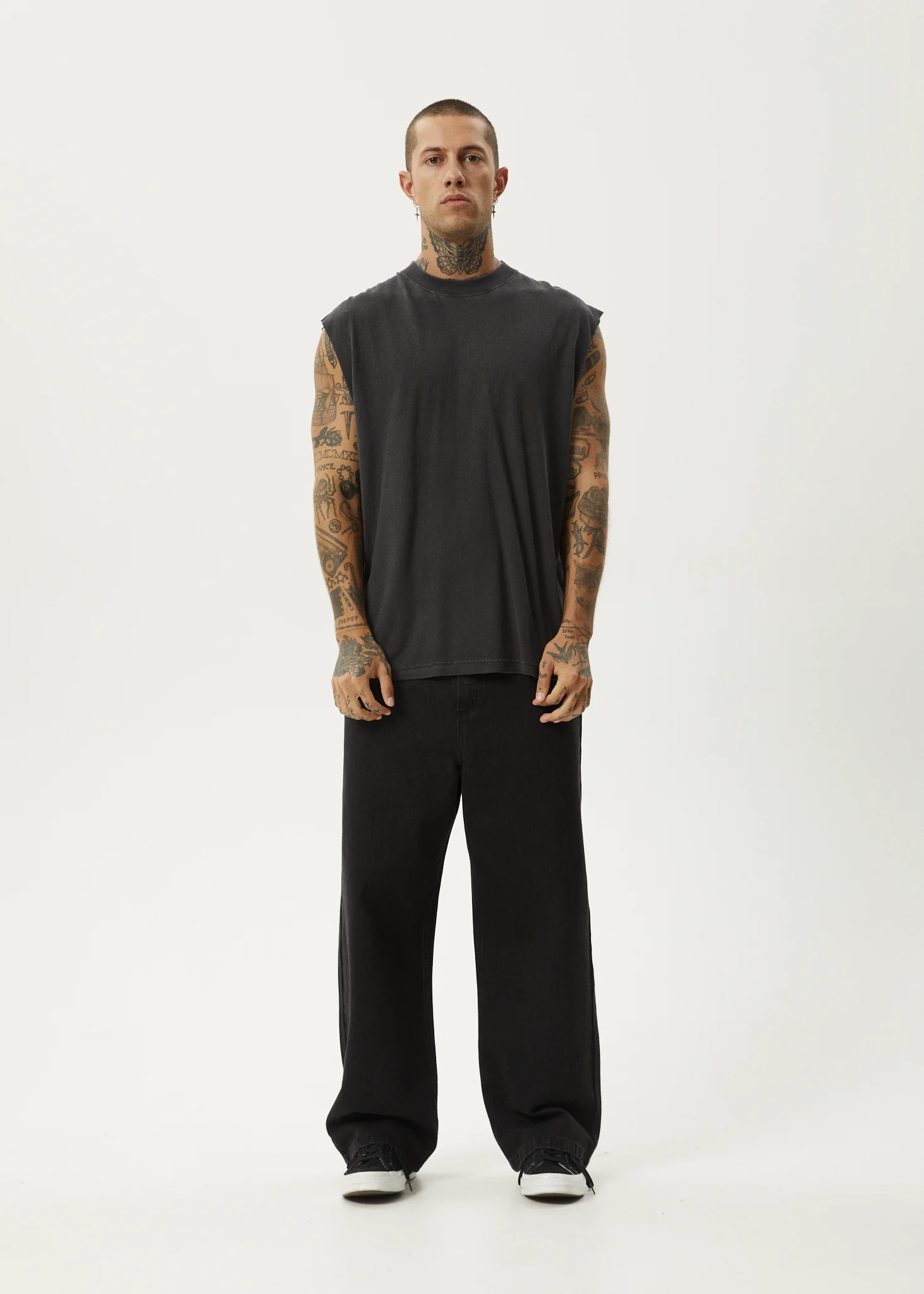 AFENDS Mens Vacation - Sleeveless Tee - Stone Black - Image 6