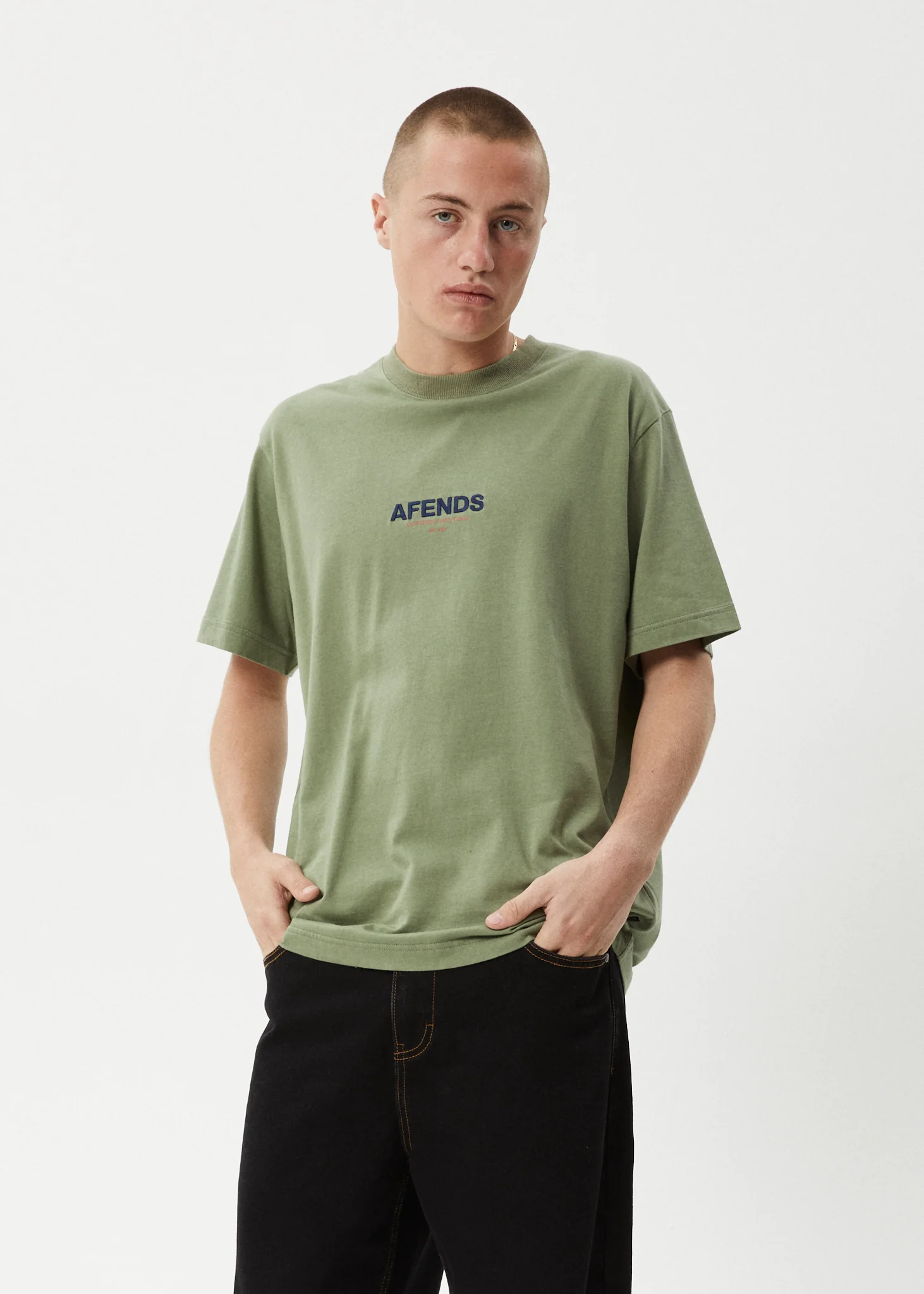 AFENDS Mens Vinyl - Retro Tee - Oil Green - Image 2