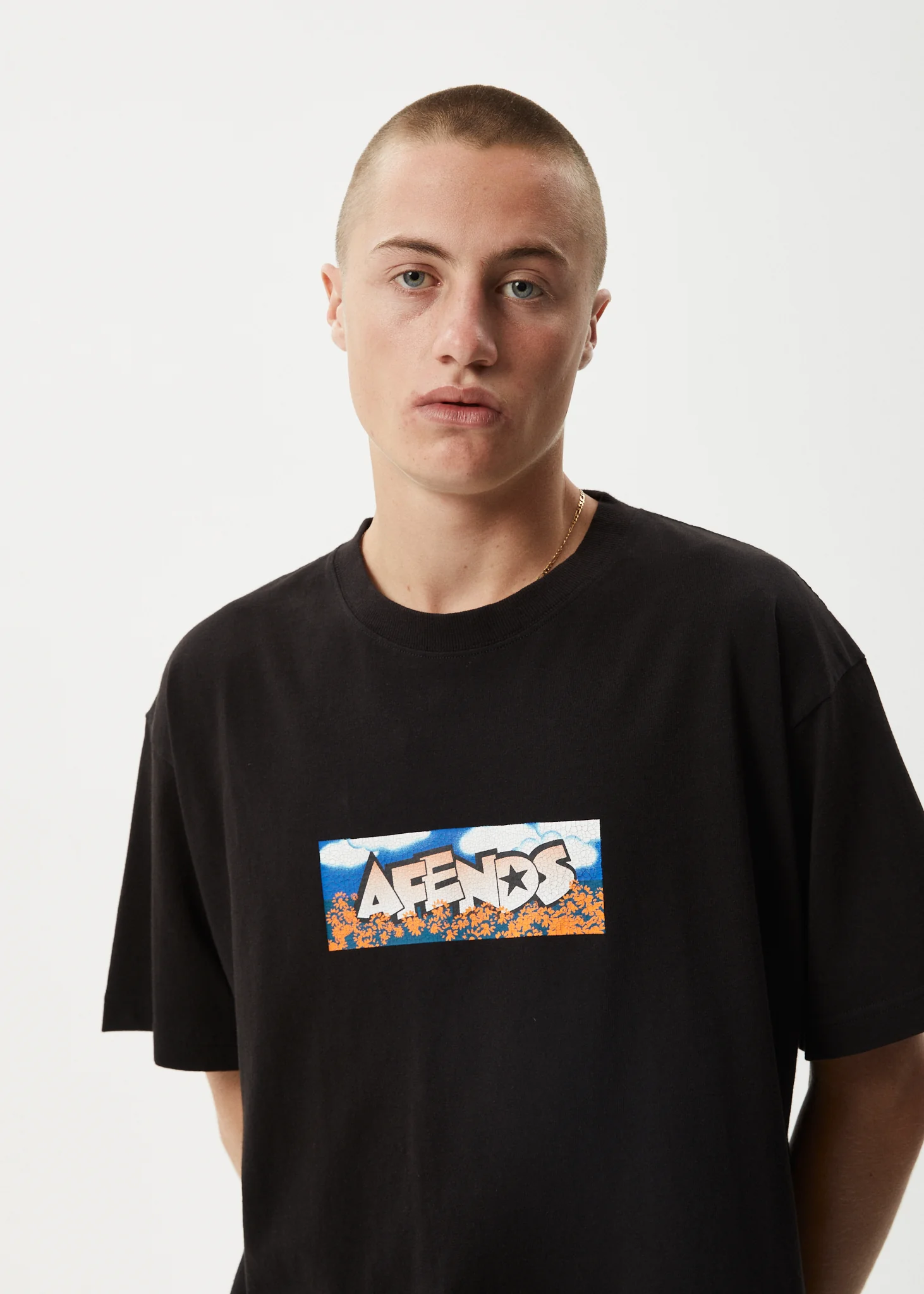 AFENDS Mens Wall Flower - Boxy Tee - Black - Image 8